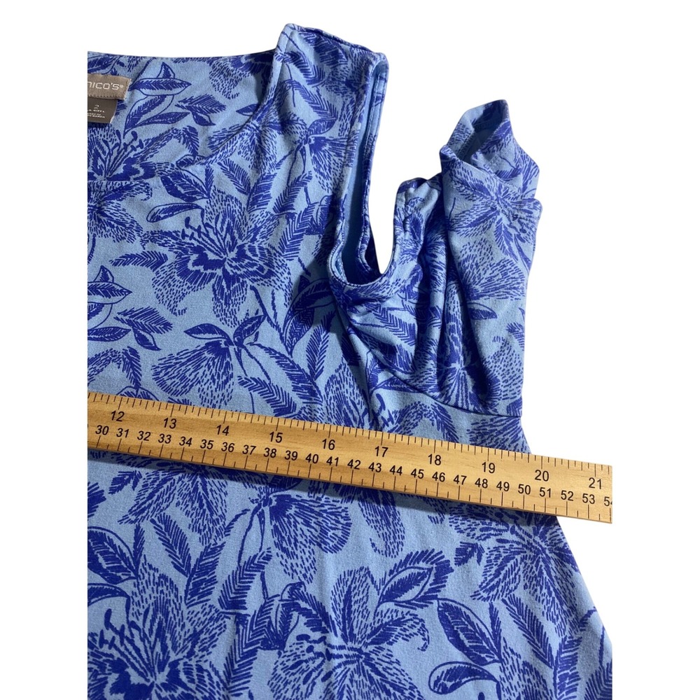 Chico's Cold Shoulder Top Women Size 2 Blue Excellent Floral Tropical Print - Picture 4 of 9